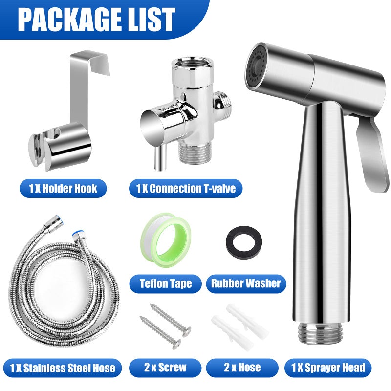ORANGEHOME Bidet Toilet Sprayer Kit, Handheld Stainless Steel Baby Diaper Cloth Washer and Full Pressure Leakproof Pet Shower Sprayer - Image 2